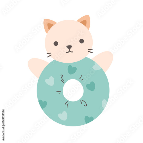 Cute plush baby rattle toy for newborns and infants. Soft and safe baby toy. Flat vector illustration