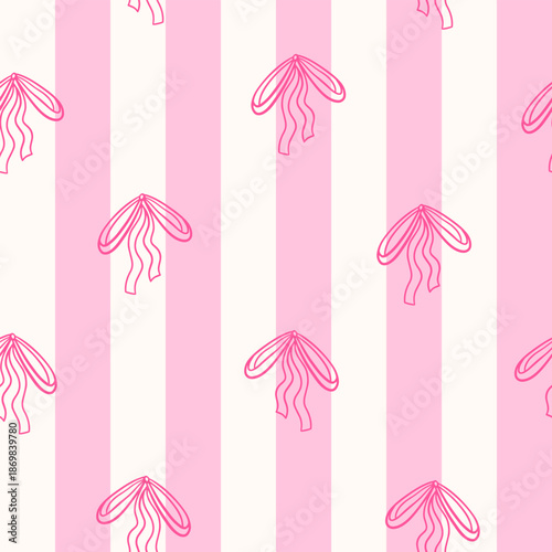 Bows and stripes vector seamless pattern. Whimsical coquette background, print, packaging design