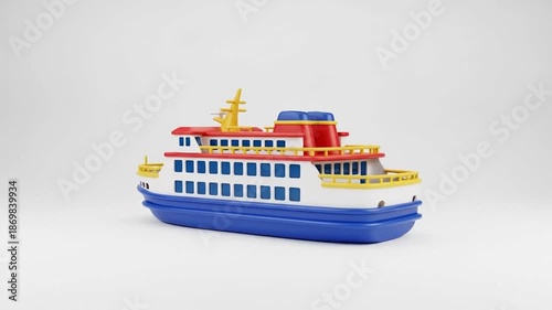 Colorful Toy Ferry Boat on a White Background.