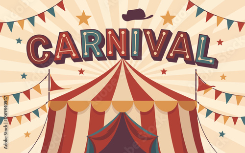 Colorful Carnival Tent with Flags and Stars Background