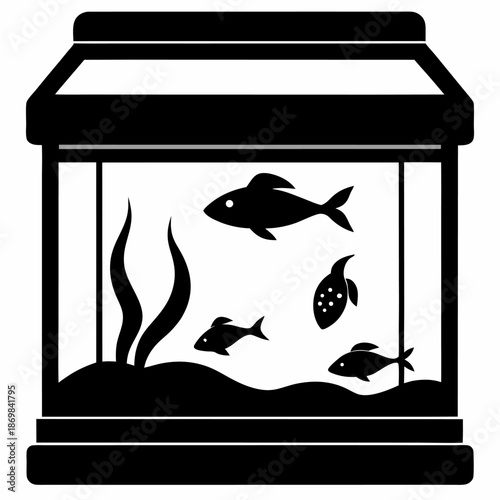 Black and white fish tank icon simple aquarium illustration aquatic life pet fish home decor graphic design element