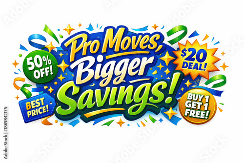 Pro Moves Savings. Modern festive banner with holiday message, eye-catching retail promotion banner celebrating savvy shoppers and
