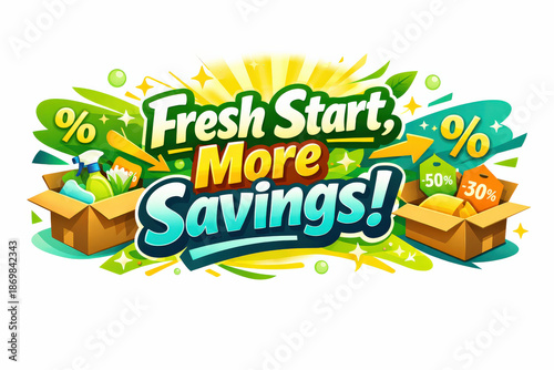 Spring Cleaning Savings. Seasonal holiday banner with promotional slogan, bright high-impact spring cleaning discount banner