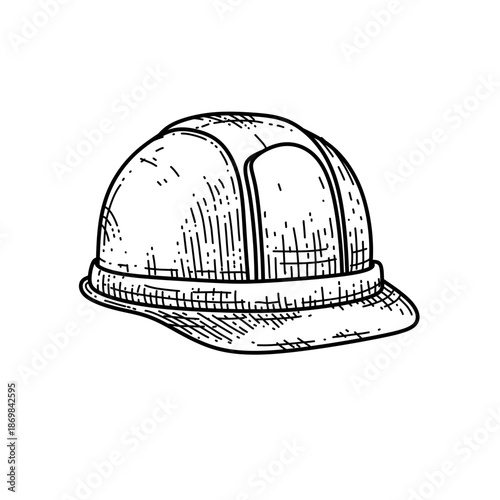 hand drawn hard hat line art vector illustration