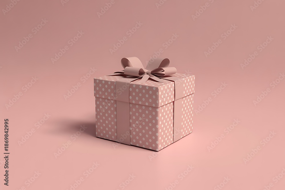 Obraz premium A pink gift box with a ribbon isolated against a soft pink background