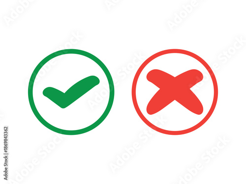 Green checkmark and red cross symbols in circles a contrasting silhouette