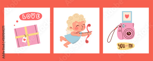 Valentines Day card set. For website banner, Sale, Valentine card, cover, flyer or poster trendy vector illustration ,celebration poster for Social Media.