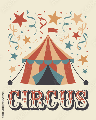 Vintage circus tent with colorful stars and ribbons