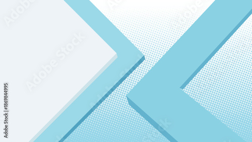 Light blue geometric shapes with shadows on white and halftone background with abstract and design and texture and pattern and graphic and style
