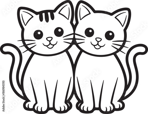 Cute cat couple Line Art, Coloring Book Page Vector Illustration