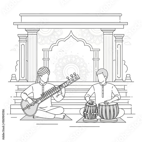 Indian Musicians Playing Traditional Instruments Together.