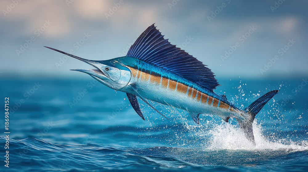 Obraz premium Billfish - a marlin or sailfish leaping
