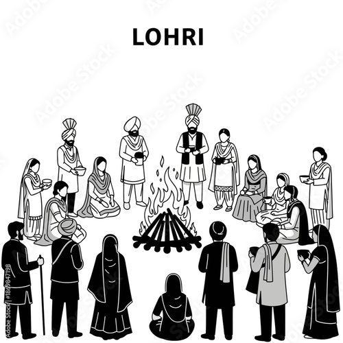 People Gathering around Fire for Lohri.