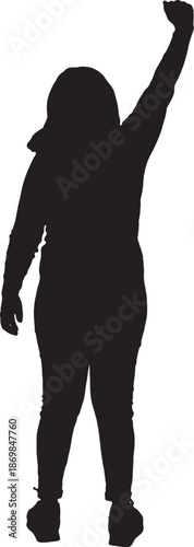 vector,silhouette of back view of woman raising your fist up