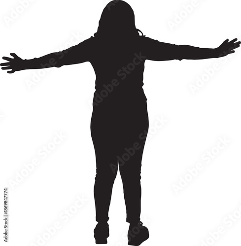 vector,silhouette of a back view of a woman with arms outstretched