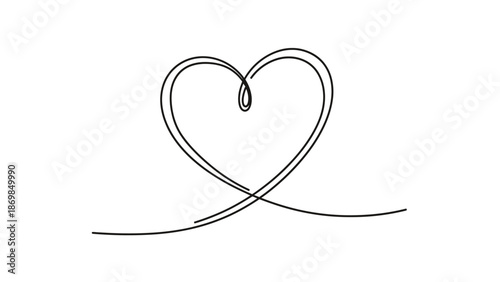 Minimalist black line art heart symbol on white background.