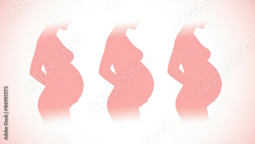 Three pregnant women in pink silhouette showing different stages of pregnancy