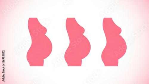 Three pink silhouettes of pregnant women bellies in different stages