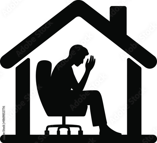 Man in Distress Inside House Silhouette