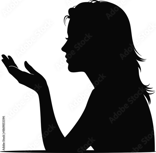 Woman Gesturing with Open Hand Silhouette