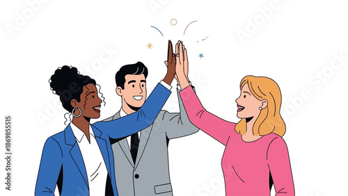 Diverse Business Team Celebrating Success with a High Five Illustration