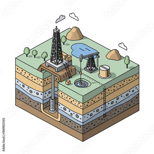 Isometric Illustration of Water Well System.