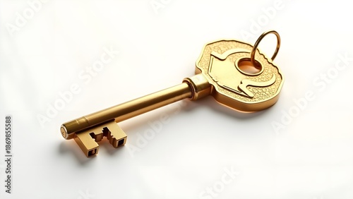Golden Key Model Isolated on White Background