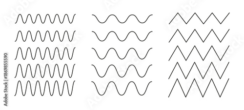 Wavy and zigzag horizontal underline set. Waves line collection. Set of wavy lines. Pattern of wave ornament. Wave thin line background.