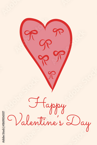 Vintage greeting card in coquette style. Hand drawn whimsical heart and lettering. Template for poster, banner, wedding invitation, Valentines day. Vector illustration