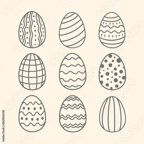 Set of easter eggs. Coloring page design for Easter. Line art illustration for print. Vector