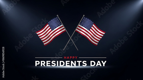 Celebrate Presidents Day with American flags on dark background