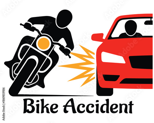 A car colliding with a motorcycle during a road traffic incident.