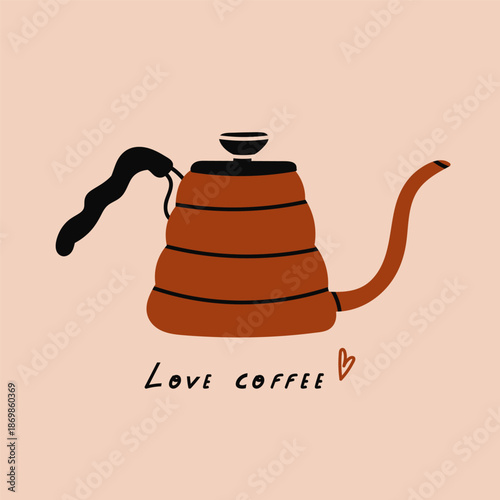 Milk pitcher, coffee kettle. Unique trendy style. Coffee Icon for menus, coffee shop, cafe, restaurant. Hand drawn modern Vector illustration. Isolated design element. Sticker, logo, print template 