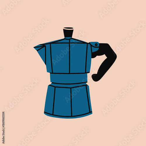 Moka pot, espresso maker. Unique trendy style. Coffee Icon for menus, coffee shop, cafe, restaurant. Hand drawn modern Vector illustration. Isolated design element. Sticker, logo, print template 