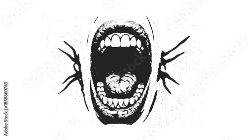 The screaming face shows a wide open mouth with visible teeth.