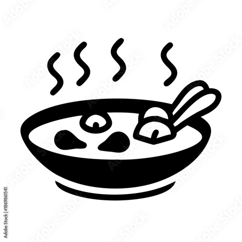 A comforting icon of a steaming hot bowl of soup with a spoon, perfect for warmth and nourishment.