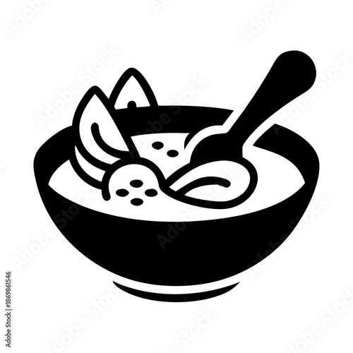 A delicious bowl of breakfast cereal with fruit and a spoon icon for healthy eating