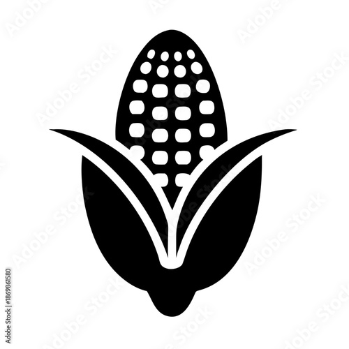 A simple and stylized black glyph icon of an ear of corn with its husk partially open
