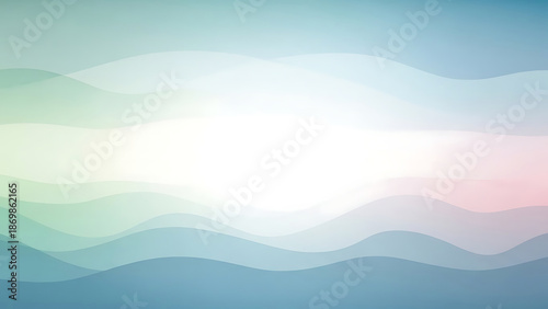Soft flowing waves of pastel blue green and pink light abstract background
