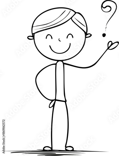 A cartoon man with a puzzled expression and a question mark above his hand.