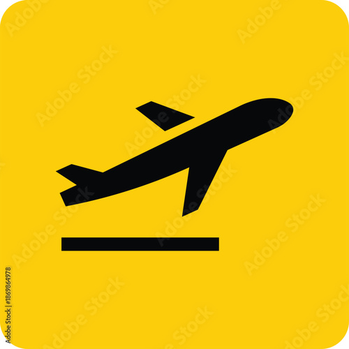 Airplane taking off graphic design on yellow background