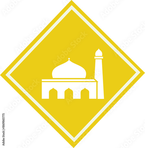 Islamic mosque with dome and minaret in a minimalist design