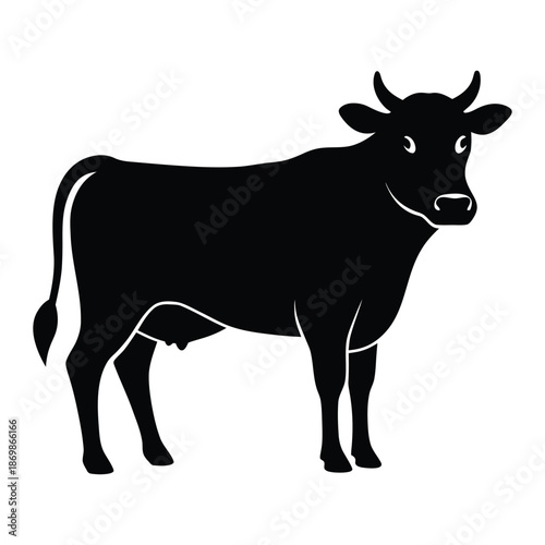 Cow Silhouette Vector Icon, Standing Livestock Cattle for Farm and Dairy Industry