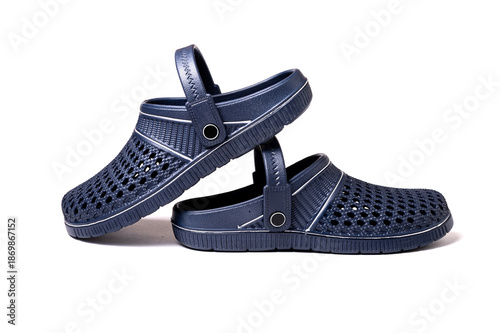 Konstfotografi Unisex navy blue slip on clogs with rubber sole studio photography