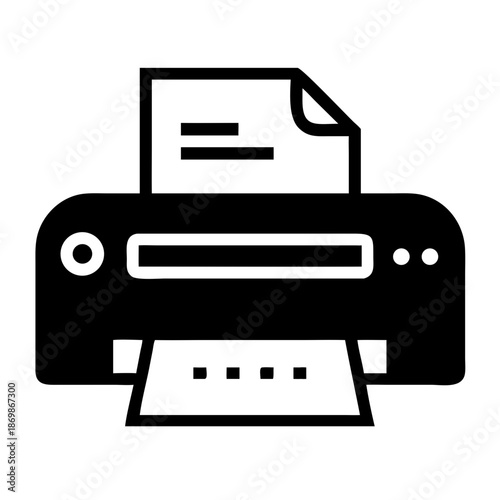 Printer icon with paper being fed and printed, representing office and document tasks