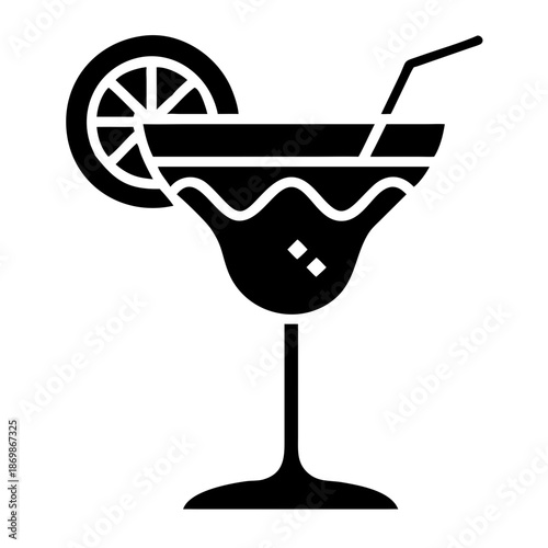 Classic cocktail glass icon with citrus slice and straw representing refreshing beverages
