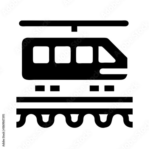 Modern train icon on tracks representing rapid public transportation