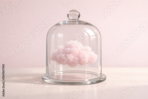 Pink Cloud Under Glass Dome: Delicate Pastel Decor for Soft, Whimsical Photography