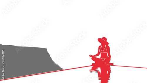 Man sitting on a tightrope with a cliff