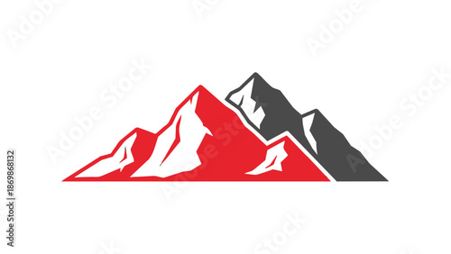 Mountain range logo with red and gray peaks